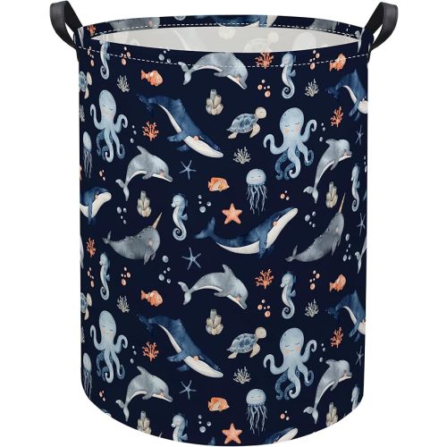 HIYAGON Ocean Baby Laundry Basket Baby Hamper for Nursery Girl Kids Soccer Hamper Cute Kids Toys Storage Bin Organizer Ocean Room Decor for Home(Blue Ocean)