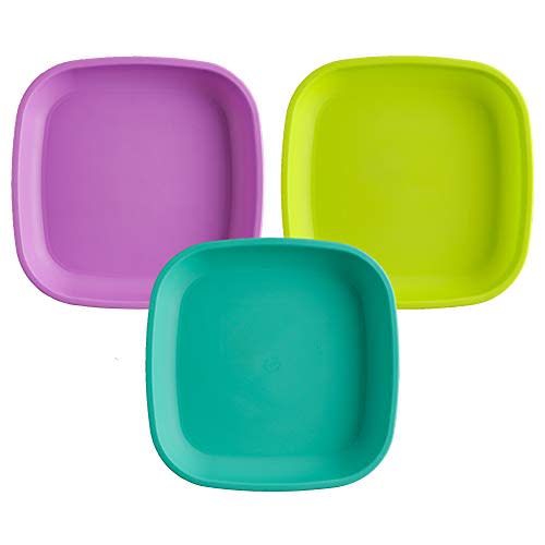 Re-Play Toddler Plates - 22 Oz. Deep-Walled Flat Kids Plates - Dishwasher & Microwave Safe - Made in USA - Set of 3-7.37" x 7.37" x 1.25" - Mermaid