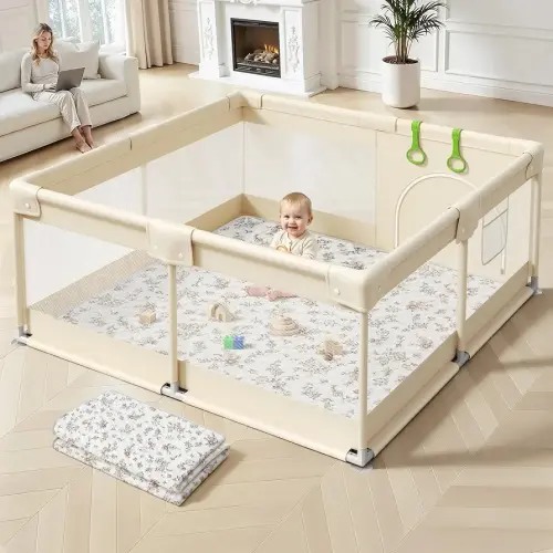 Uanlauo Baby Playpen with Mat, 47×47in Playpen for Babies and Toddlers