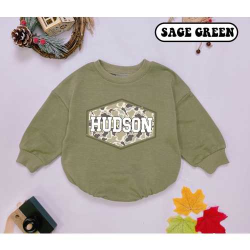 Custom Duck Camo Name Boy Baby Romper, Personalized Boy Camo Tee, Custom Kid's Hunting Baggy Romper, Camo Name Tee