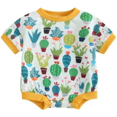 Kayotuas Western Baby Boy Girl Clothes Cow Print Bubble Romper Oversized Short Sleeve Tshirt Bodysuit Infant Summer Outfits