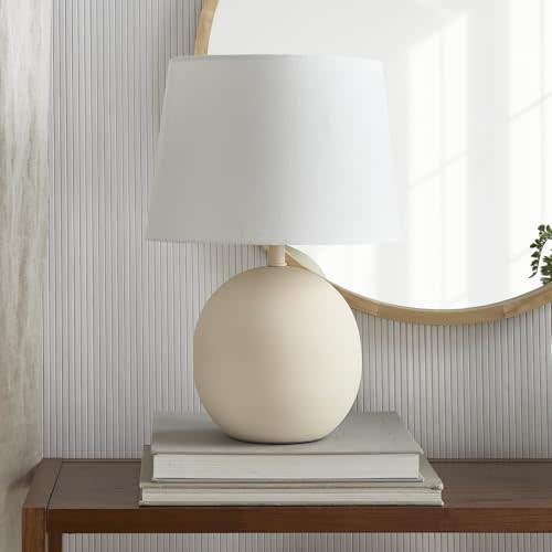 Nourison Home 18" Off-White Round Metal Table Lamp for Bedroom, Living Room, Dining, Entryway