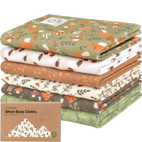 Organic Burp Cloths Baby Boy, Girl - 6-Pack Large 100% Cotton Burping Cloths for Babies, Spit Up Rags, Super Absorbent, Ultra Soft Newborn Rag, Gender Neutral, Machine Washable, Durable (Fall Spores)