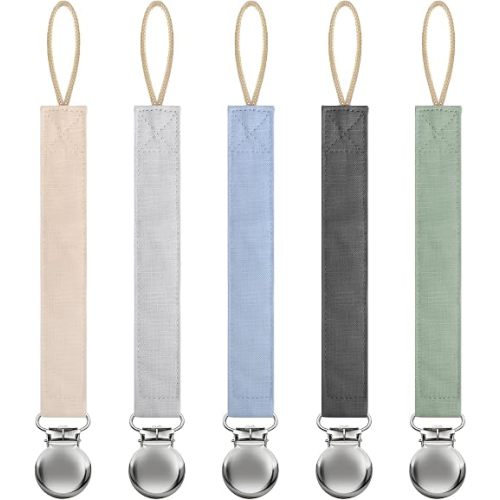 Tender Babe Linen Pacifier Clip for Baby Girls & Boys, 5 Pack Binky Clips