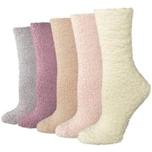Amazon Essentials Women's Cozy Fuzzy Slipper Socks, Plush Sleep Socks, 5 Pairs