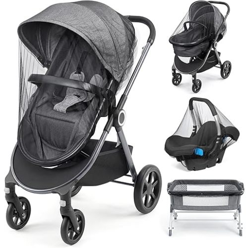 Orzbow 3 Pack Mosquito Net for Stroller | Universal Baby Mosquito Net for Strollers, Car Seats, Bassinets, Cradles, Playards, Pack N Plays and Mini Cribs, Baby Summer Travel Essentials, Black