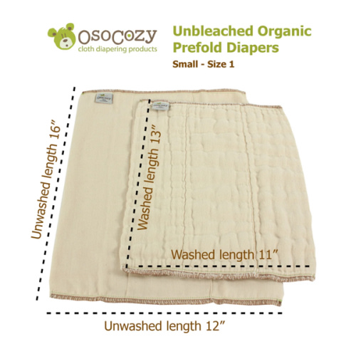 Osocozy Organic Prefolds - 6 packs Infant 4x8x4 (7-15 lbs) -36