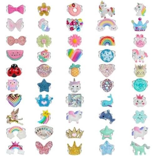 SOTOGO 50 Pieces Little Girl Rings Jewelry Rings Girl Pretend Play Rings and Dress up Rings, Little Girls Gift