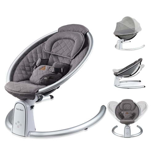 Hot Mom Electric Baby Bouncer, Bluetooth Baby Rocker with Intelligence Timing, Adjustable Seat for 0-12 Months, Dark Grey
