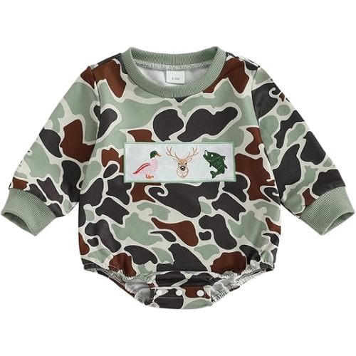 Baby Boy Hunting Clothes Duck Embroidery Camouflage Bubble Romper Sweatshirt Bodysuit Cute Infant One Piece Outfit