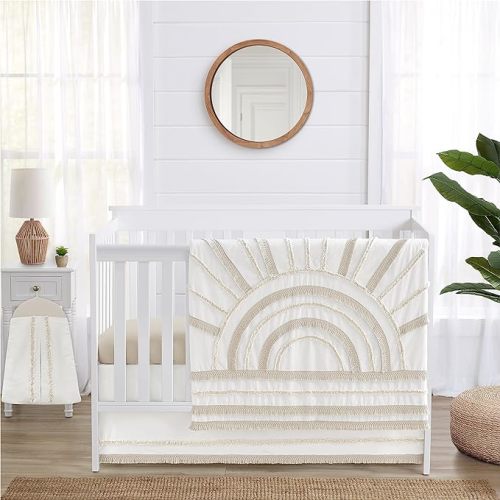 Sweet Jojo Designs 4-Piece Baby Crib Bedding Set (Boho Chic Sun Cotton) for Boys or Girls, Infants/Nursery incl. Blanket, Fitted Sheet, Skirt, Diaper Stacker (Neutral, Modern Farmhouse, Ivory, Shabby)