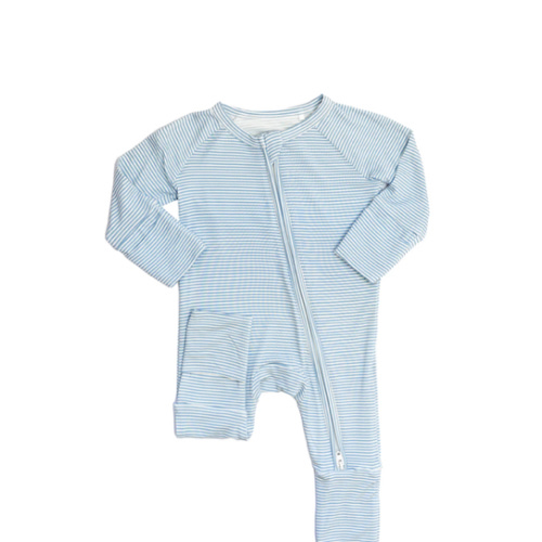 NB- Dusty Blue Mini Stripe Onesie