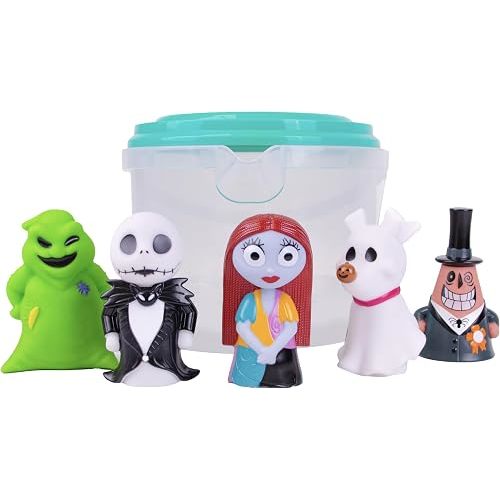 Disney The Nightmare Before Christmas - 5 Piece Jumbo Squirter Bucket - Bath Toys for Baby and Toddlers - Includes Organizer Bucket - Store Bath Time Water Toys