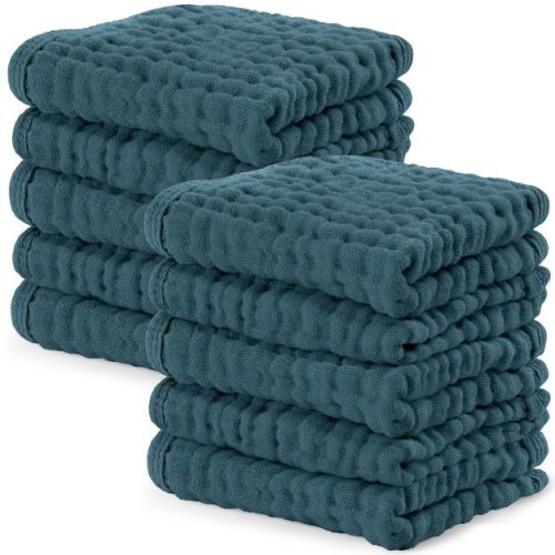 Comfy Cubs Muslin Baby Washcloths 10 Pack - Soft Large 10"x10" 6-Layer Absorbent Cotton - Neptune