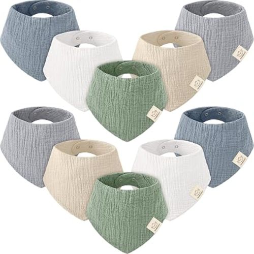KeaBabies 10pk Muslin Bandana Baby Bibs for Drooling Teething (Slate)
