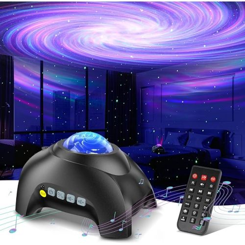 Northern Galaxy Light Aurora Projector with 33 Light Effects, Night Lights LED Star Projector for Bedroom Nebula Lamp, Remote Control, White Noises, Bluetooth Speaker for Parties Black