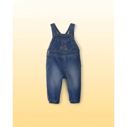 Baby Disney© Winnie the Pooh Embroidered Knit-Like Denim Overalls - Dark Wash - Size 3M