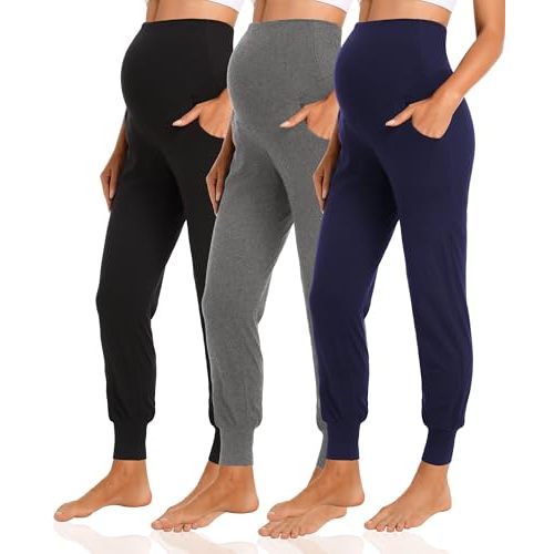 V VOCNI Women's Maternity Joggers Pants Pregnancy Sweatpants | Soft, Pockets, Over Bump, Track Cuff, Activewear Jogger, Stretchy Pregnancy Pants, Scrubs Pants, Lounge, Workout, Jogging