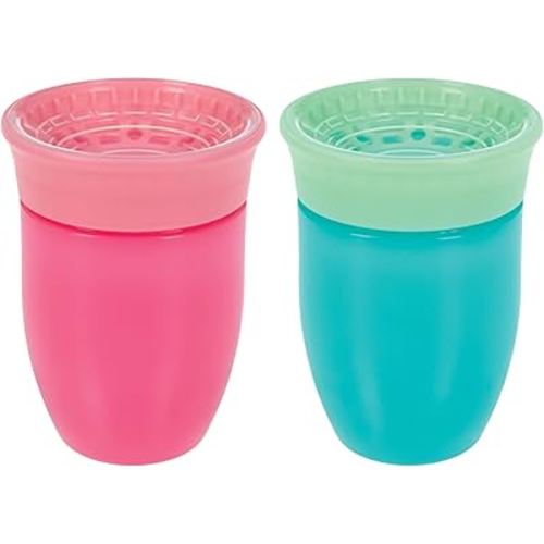 Nuby Wonder Cup with 360 Smart Edge Silicone Rim - (2-Pack) 7 oz - Pink/Aqua