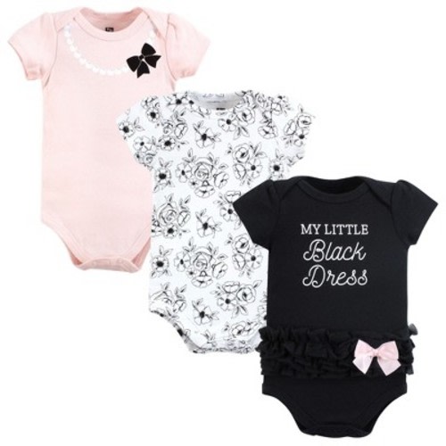 Hudson Baby Infant Girl Cotton Bodysuits, Toile Black Dress, 3-6 Months