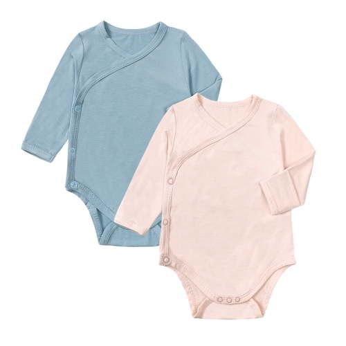 MYGBCPJS Toddler Baby Kimono Bodysuits Rayon From Bamboo Infant Long Sleeve Bodysuit with Side Snap, 2-Pack, Size Newborn - 24 Months