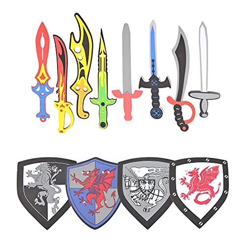 PowerTRC Foam Sword and Shield 12 Piece Playset | Ninja, Warrior, Viking Role Play Accessories for Kids | Great for Party Favors