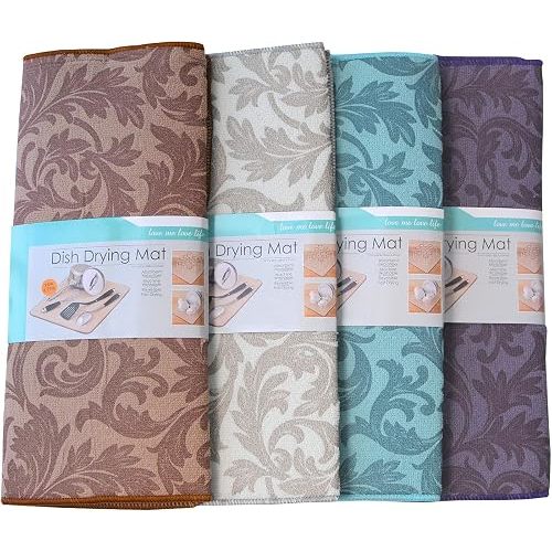 Dish Drying Mat For Kitchen Counter,4 Pack,Large Size 20"X15",Ultra Absorbent Microfiber Drying Mat,Dishes Drainer Pad (4)