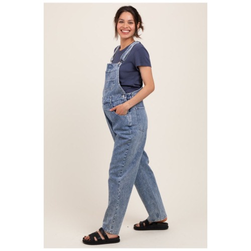Blue Wash Rolled Cuff Denim Overalls, Large