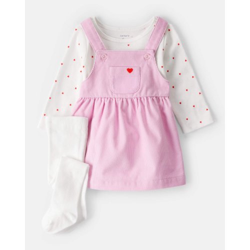 Baby Girl 3-Piece Heart Print Long-Sleeve Dress Set - Pink - Carter's | Carter's