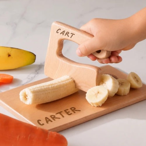 Montessori Toddler Toys, Wood Toddler Toy, Personalized Kid Knife Cutting Board Set, 1st Birthday Gift, Child Kitchen Tools