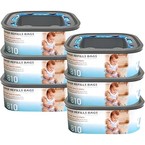 Jumbo Square Refills Disposal Bags Refill Compatible with Diaper Genie Compact and Select Pails(Not Fit Classic Version Pails),with Continuous Film,HoldUp to 810 Newborn-Sized Diapers Per Refill,6Pack