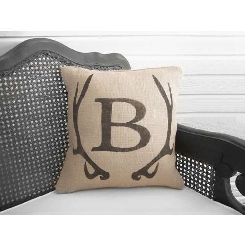 Deer Antler Monogram Pillow  - Burlap Pillow - Antler Decor - Burlap Monogram Pillow - Fall Decor - Personalized