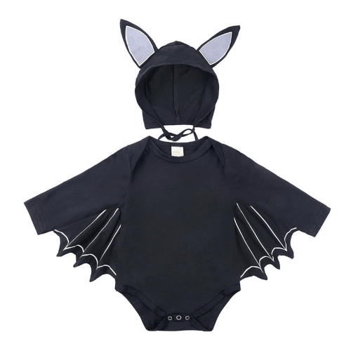 Emy Dola Infant Baby Black Bat Romper Cloak Solid My 1st Halloween Newborn Boy Girl Dress Up Bodysuit Set With Ear Hat