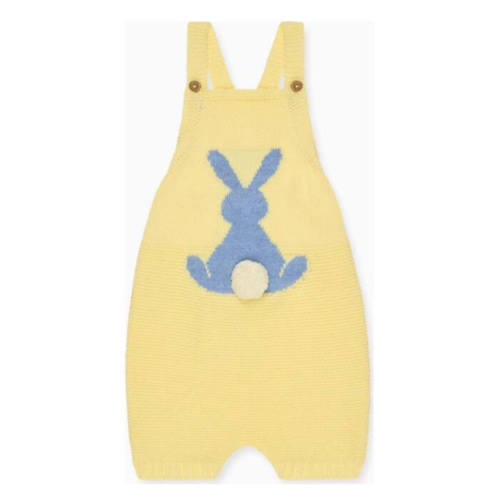 Lemon Crispa Cotton Bunny Baby Knitted Dungarees - La Coqueta | Maisonette
