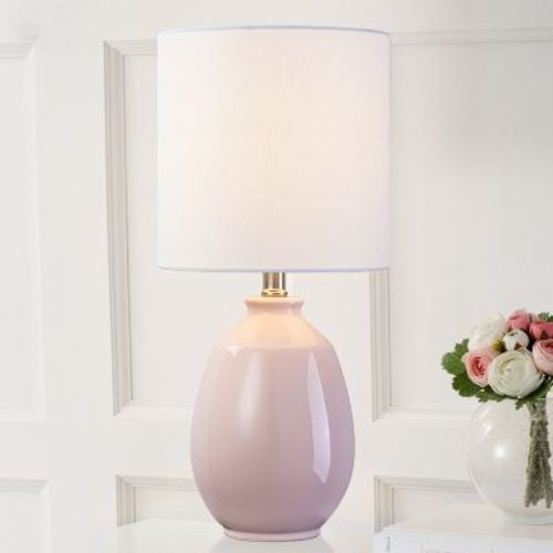 C Cattleya 19.75in. Pink Ceramic Table Lamp with White Linen Shade and Brushed Nickel Lamp Neck