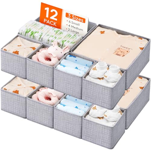 Lifewit Nursery Drawer Organizer for Clothes 12 Pack, Certified Child-safe Dresser Drawer Divider Storage Bins, Foldable Clothing Storage Basket for Baby Clothes/Underwear/Sock/Diaper in Closet