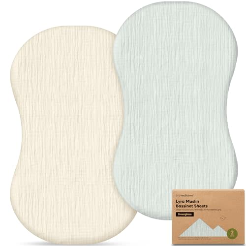2pk Muslin Baby Bassinet Sheets Girls Boys 30x18 (Willow, Hourglass) | 100% Cotton Organic Bassinet Sheets, Compatible with Halo Bassinest Swivel Sleeper, Machine Washable Bassinet Mattress Sheets