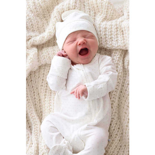 Picot Trim Bamboo Zipper Footie | Baby Taupe