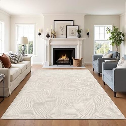 Pauwer Washable Area Rugs for Living Room 5x7, Modern Ultra Soft Fluffy Rugs for Bedroom, Non Slip Boho Indoor Mat Floor Carpet Cover for Kids Room Dining Room Kitchen Office, Beige