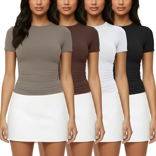 Siimcuzy 4 Pack Basic Tees T Shirts for Women Workout Short Sleeve Tops