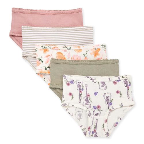Burt's Bees Baby Toddler Girls' Underwear Set of 5 - Solids, Stripes,Prints, Tag-Free with Sizes for 2T to 8 Years Old