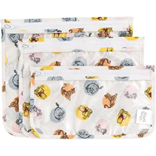 Bumkins Disney Travel Bag, Toiletry, TSA Approved Pouch, Zip Bag, Quart Size Airline Compliant, Clear-Sided, Baby, Diaper Bag Organization, Accessories, Packing, Set of 3 Sizes, Winnie the Pooh