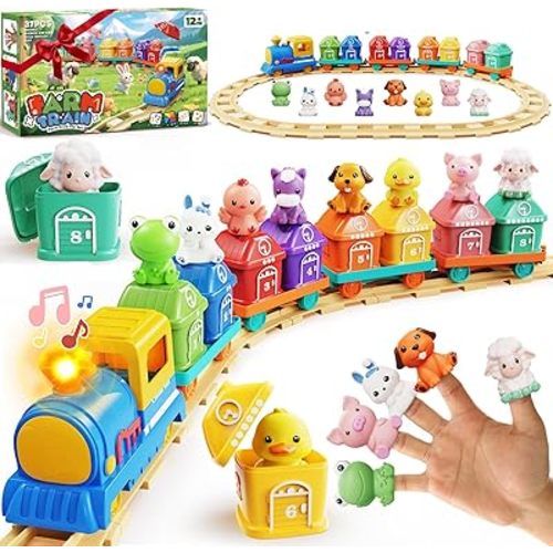 Toddler Boy Girl Toys 1-2-3, Train Set for Toddlers 2-4 with Music & Light, Toys for 1 2 3 Year Old Boy Girl, Counting Matching Sorting Montessori Learning Toy, 1 2 3 Year Old Boy Girl Birthday Gifts