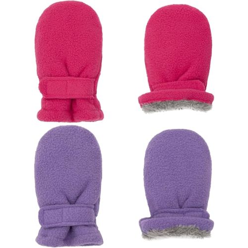 Toddler Baby Boy Girls Winter Warm Mittens - Kids Easy-On Sherpa Fleece Lined Snow Infant Gloves 2 Pairs