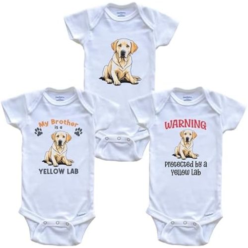 Brother is a Yellow Lab Funny Dog Breed Baby Bodysuit Bundle (3 Piece Set)