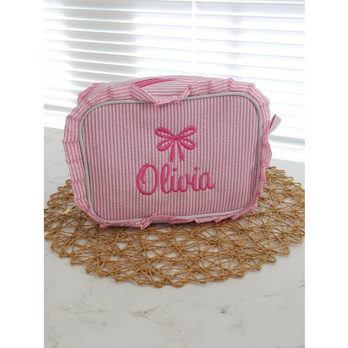 Monogram seersucker bag, personalized pink everything bag, toiletry bag, toiletry bag, make up bag, snack bag, gift bag, diaper pouch bag