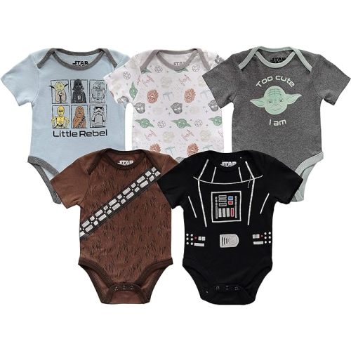 Star Wars baby-boys Short Sleeve Bodysuit Miltipack Baby Clothes One Piece 5 Pack - 6-9 Months - 5 Pack-multicolor