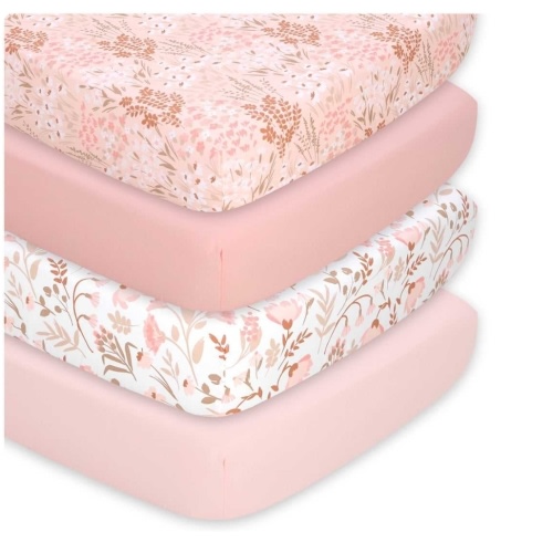 Whimsical Floral 4-Pack Baby Girl Fitted Crib Sheet Set