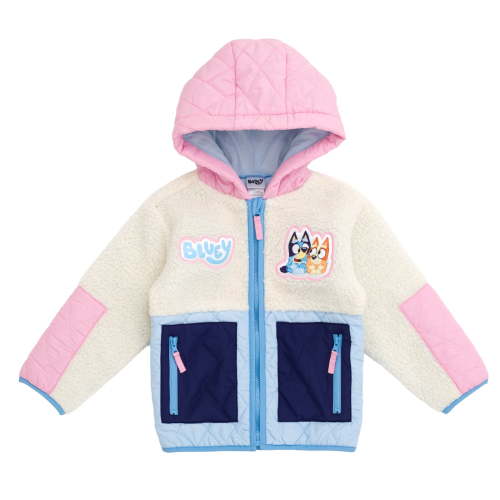Bluey Bingo Faux Shearling Zip Up Jacket Colorblock Toddler to Big Kid