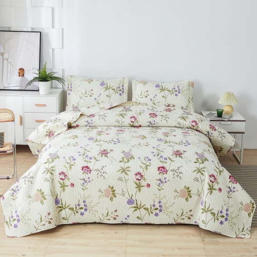 Jessy Home Flower Quilt Twin Size Red Floral Bedding Microfiber Bedspread Coverlet Set